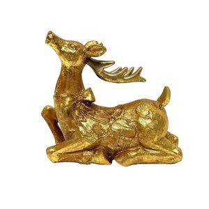 Gold Sitting Reindeer Decorative Holiday/Christmas Figurine GUC